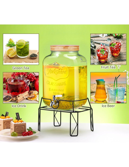 Dispensador de Bebidas de Vidrio MIWUYI 2 Galones con Soporte