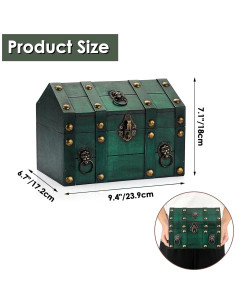 Cofre de Madera Vintage ELLDOO 24x17x18cm Verde Decorativo 2