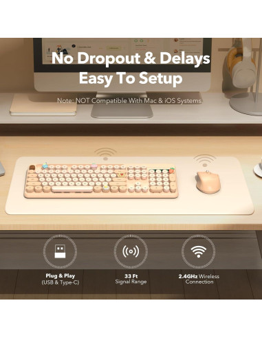 Combo Teclado y Ratón Inalámbrico Trueque Retro Rosa
