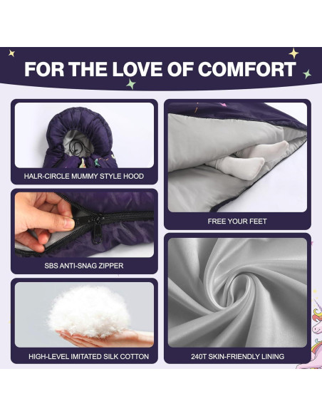 Saco de dormir infantil ETGLCOZY Unicornio 180x74 cm con almohada