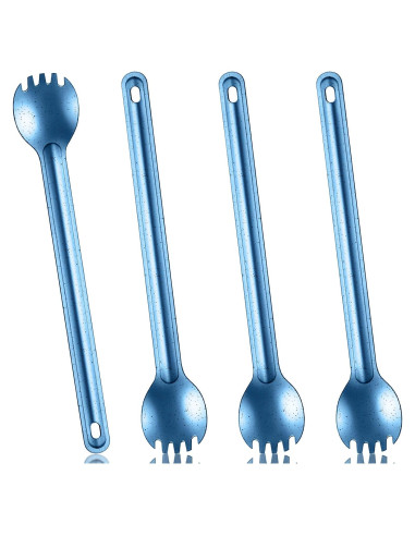 4 Sporks de Titanio Kritkin con Mango Largo 22 cm Azul