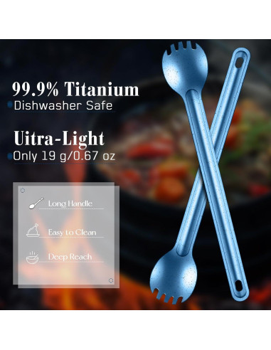 4 Sporks de Titanio Kritkin con Mango Largo 22 cm Azul
