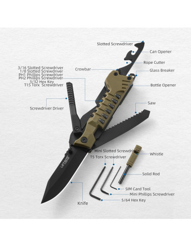Cuchillo Multi Herramienta 22 en 1 LETGOS Gris Desierto