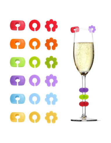 18 Marcadores de Bebida de Silicona Reutilizables para Copas