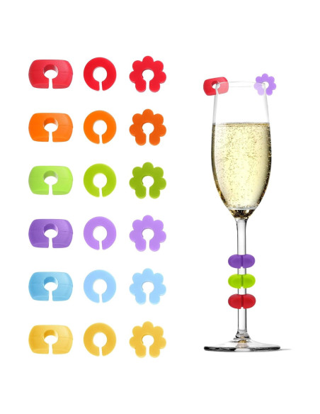 18 Marcadores de Bebida de Silicona Reutilizables para Copas