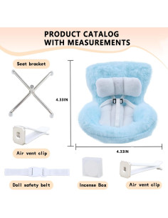 Asiento de coche para muñecas HiOKOU azul con clip y soporte 2