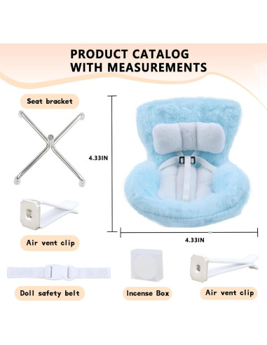 Asiento de coche para muñecas HiOKOU azul con clip y soporte