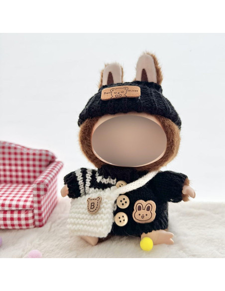 Conjunto de Ropa para Muñecas Labubu 3 Piezas Negro CGQ Conjunto de Ropa para Muñecas Labubu 3 Piezas Negro CGQ