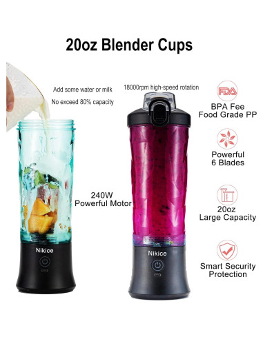 Mezclador Portátil Nikice 600ml USB, Tritura Hielo, Libre BPA