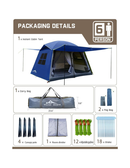Tienda Familiar Tres Osos para 6 Personas Impermeable 3000mm