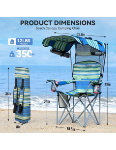 Silla de Camping Plegable Thallike con Dosel Reforzado Azul 2