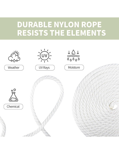 Cuerda de Nylon Trenzada 1/4" 500ft LUOPUTUO Alta Resistencia