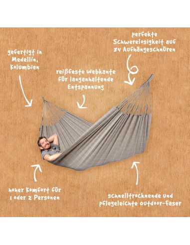 Hamaca Clásica Brisa LA SIESTA XL Almendra 200 kg Resistente