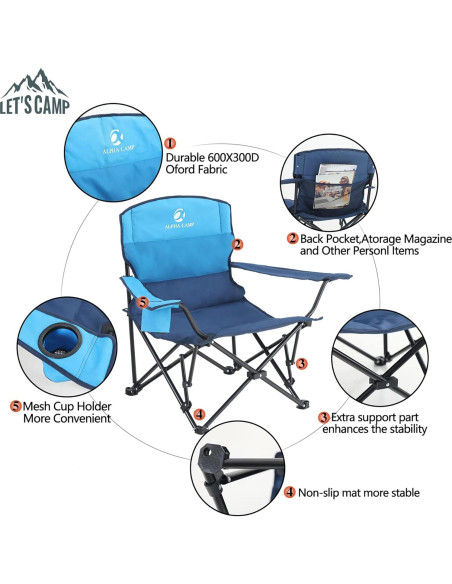Sillas de Camping Plegables LET'S CAMP 2 Pack con Portavasos
