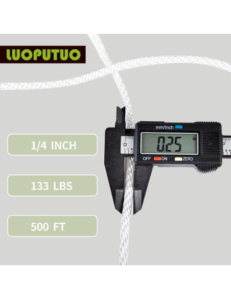 Cuerda de Nylon Trenzada 1/4" 500ft LUOPUTUO Alta Resistencia