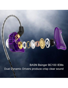 Auriculares In-Ear BASN Bsinger BC100 Púrpura con Cable Desmontable 2
