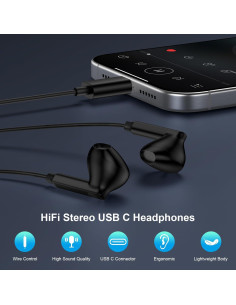 Auriculares con cable USB C Samsung A17 con micrófono 1.22m 2
