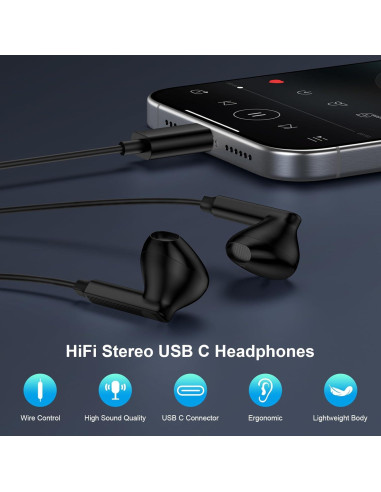 Auriculares con cable USB C Samsung A17 con micrófono 1.22m