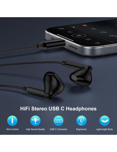 Auriculares con cable USB C Samsung A17 con micrófono 1.22m