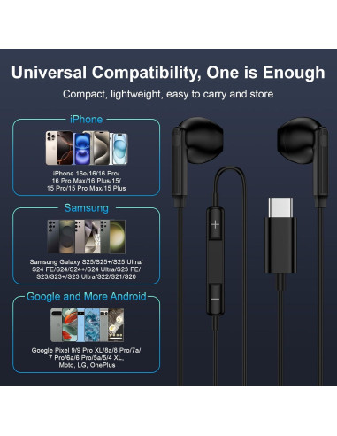 Auriculares con cable USB C Samsung A17 con micrófono 1.22m