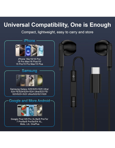 Auriculares con cable USB C Samsung A17 con micrófono 1.22m