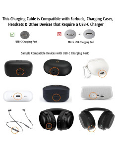 Cable de Carga USB C 1M IENZA para Auriculares JBL y Altavoces 2