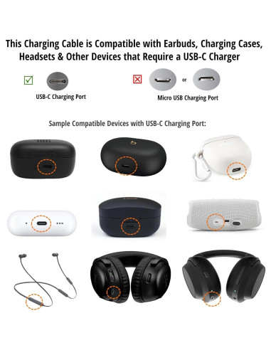 Cable de Carga USB C 1M IENZA para Auriculares JBL y Altavoces