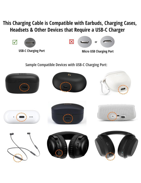 Cable de Carga USB C 1M IENZA para Auriculares JBL y Altavoces