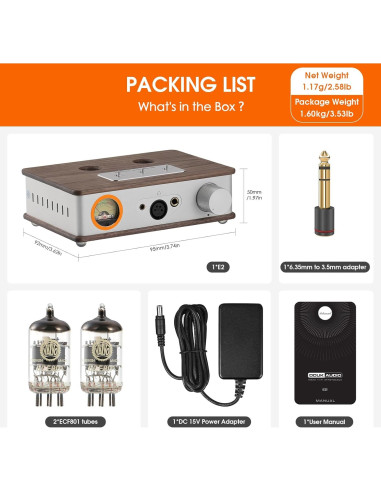 Amplificador de Auriculares Douk Audio E2 con Tubos Valvo y Medidor VU