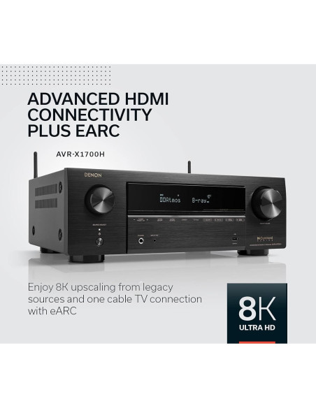 Receptor AV Denon AVR-X1700H 7.2 Canales 80W 8K HDMI eARC