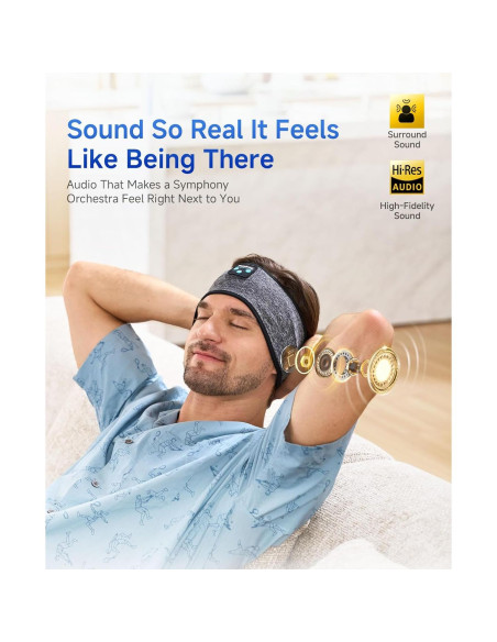 Auriculares para dormir Bluetooth 5.4 Perytong con banda gris Auriculares para dormir Bluetooth 5.4 Perytong con banda gris