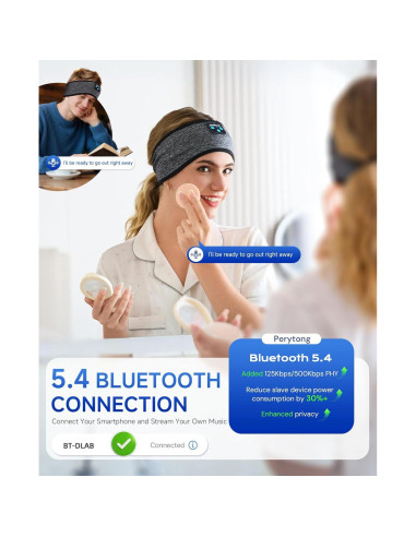 Auriculares para dormir Bluetooth 5.4 Perytong con banda gris