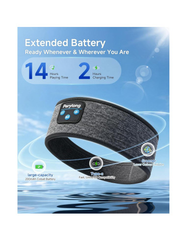 Auriculares para dormir Bluetooth 5.4 Perytong con banda gris