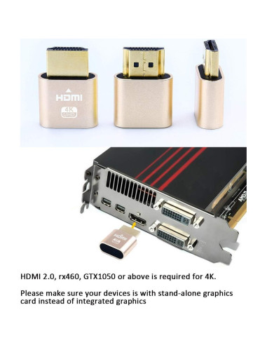 Adaptador HDMI Dummy 4K DTECH 5 Paquetes para PC y Mac