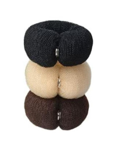 3 Anillos de Donut para Cabello SYBL 20cm Suave Nylon Negro Beige Caqui