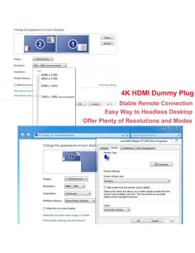 Adaptador HDMI Dummy 4K DTECH 5 Paquetes para PC y Mac