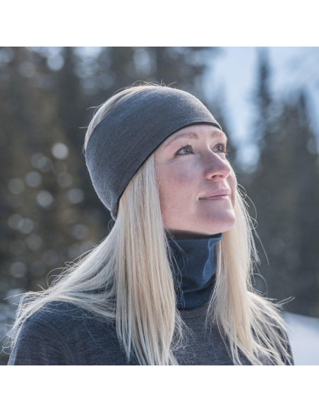 Cinta para la cabeza reversible Minus33 de lana merino gris