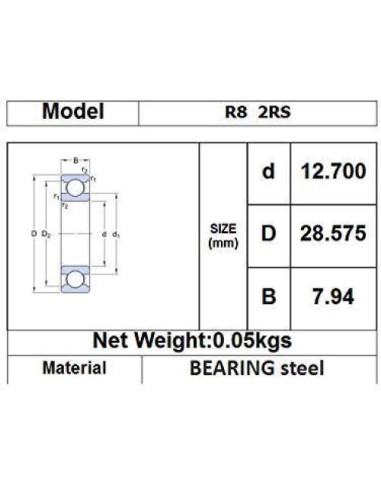 Rodamientos Donepart R8-2RS Doble Sellado 2 Pcs 1.27 cm ID