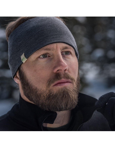 Cinta para la cabeza reversible Minus33 de lana merino gris