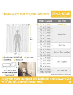 Cortina de Ducha ZEMAHOME PEVA Transparente 72x72" con Ojetes 2