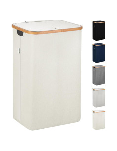 Cesta de Ropa Beige Lonbet con Tapa y Asas - 98 Litros