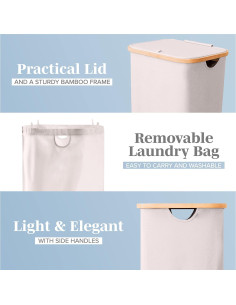 Cesta de Ropa Beige Lonbet con Tapa y Asas - 98 Litros 2