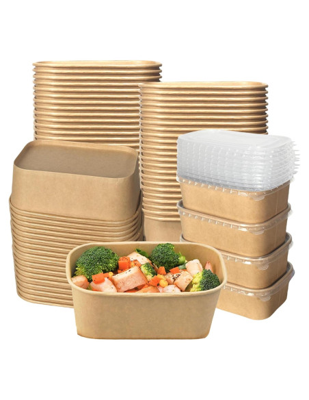 Paquete de 50 Cuencos Desechables FISDEN 25 OZ con Tapas