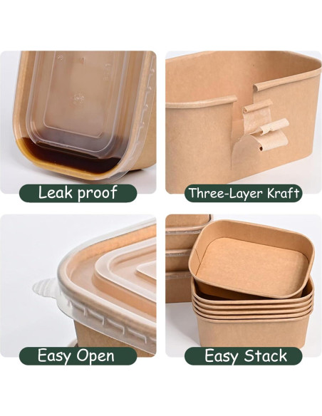 Paquete de 50 Cuencos Desechables FISDEN 25 OZ con Tapas