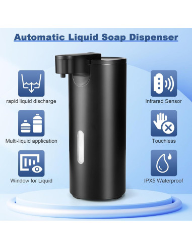 Dispensador Automático de Jabón VZZNN 340ml Acero Inoxidable Negro