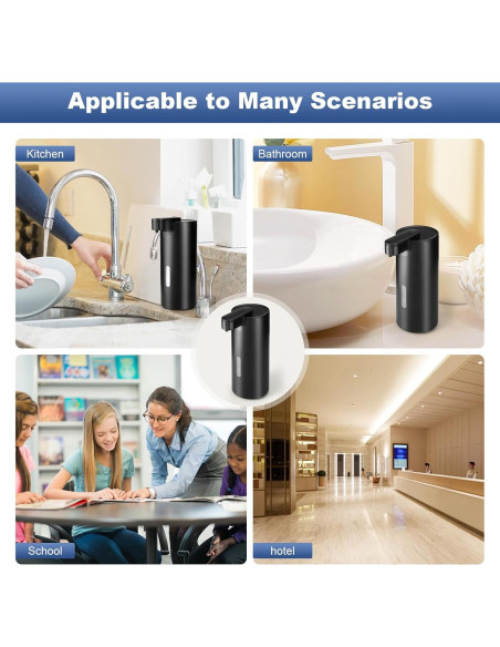 Dispensador Automático de Jabón VZZNN 340ml Acero Inoxidable Negro