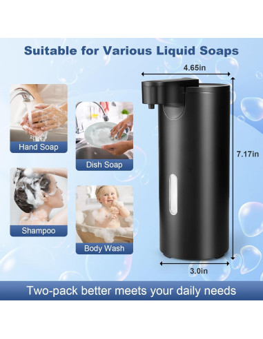 Dispensador Automático de Jabón VZZNN 340ml Acero Inoxidable Negro