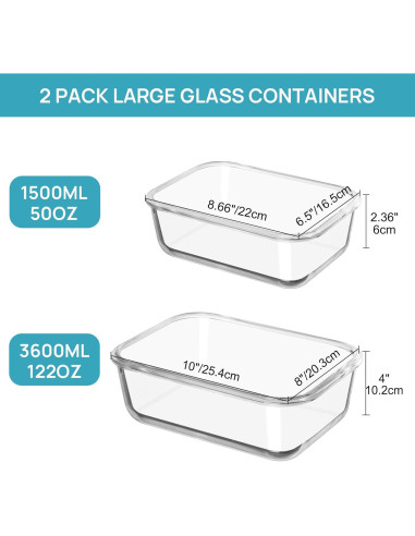 Contenedores de Almacenamiento de Vidrio Vtopmart 3.6L y 1.5L