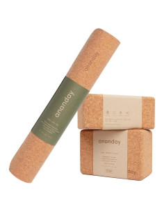 Estera de Yoga de Corcho ANANDAY + 2 Bloques Antideslizantes
