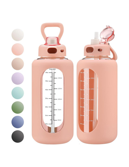 Botella de Agua de Vidrio SIEROZUR 1.81L con Pajilla Rosa